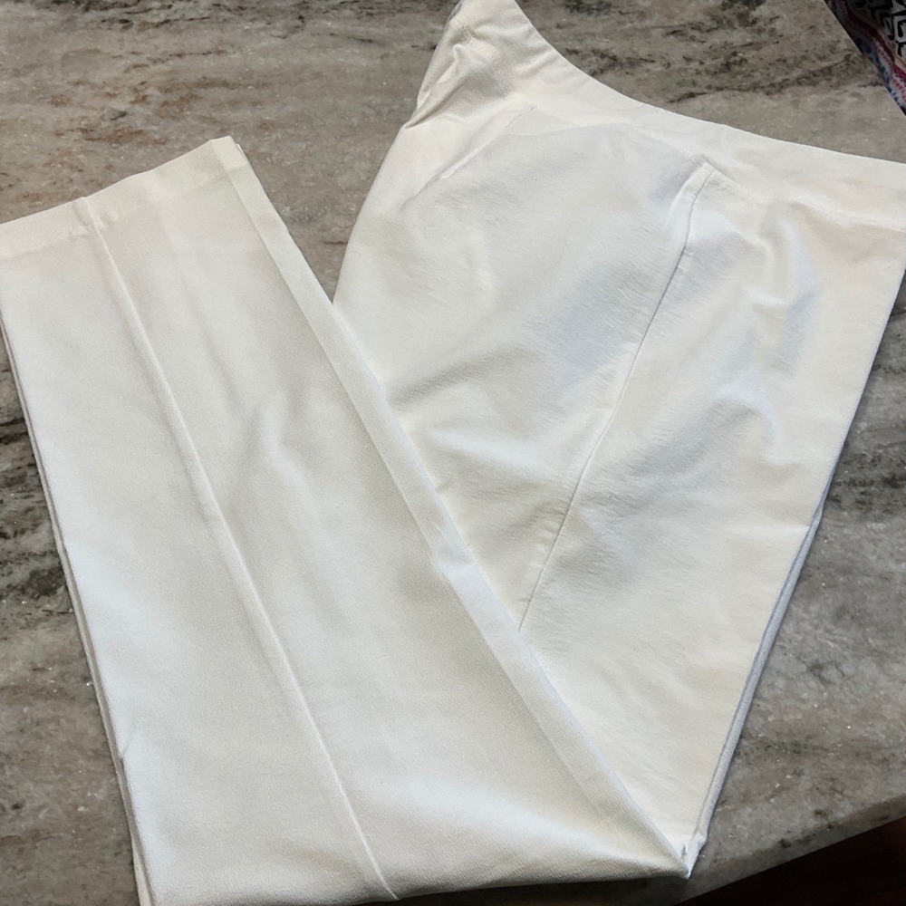 Eileen Fisher Pants Womens Small Ivory Viscose Crepe Stretch Straight Leg Office